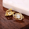 Gold Tone Floral Huggie Hoop Earrings With Clear Centers view 4