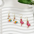 Gold Tone Enamel Flamingo Drop Earrings in Two Colorful Designs view 1