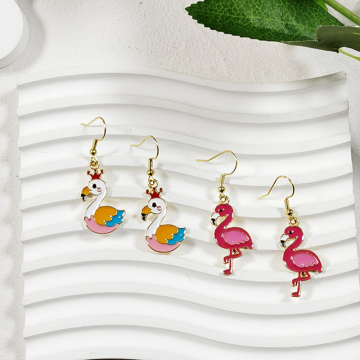 Gold Tone Enamel Flamingo Drop Earrings in Two Colorful Designs