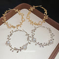 Large Floral Vine Hoop Earrings in Delicate Gold and Silver Tones view 4