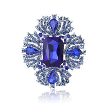 Rectangular Crystal Cluster Brooch in Detailed Metal and Crystal Design