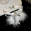 Ribbon Crystal Feather Choker In Three Colors With Decorative Metal Details view 7