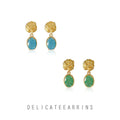 Gold Rose Stud Blue Ice Crystal Oval Drop Earrings Pair view 1
