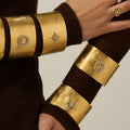 Broad Brushed Crystal Motif Open Cuff in Three Gold Tone Designs view 4