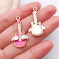 Pink Enamel Zinc Alloy Music Note Piano Guitar Charm Pendant for Keychain Bracelet Necklace Making