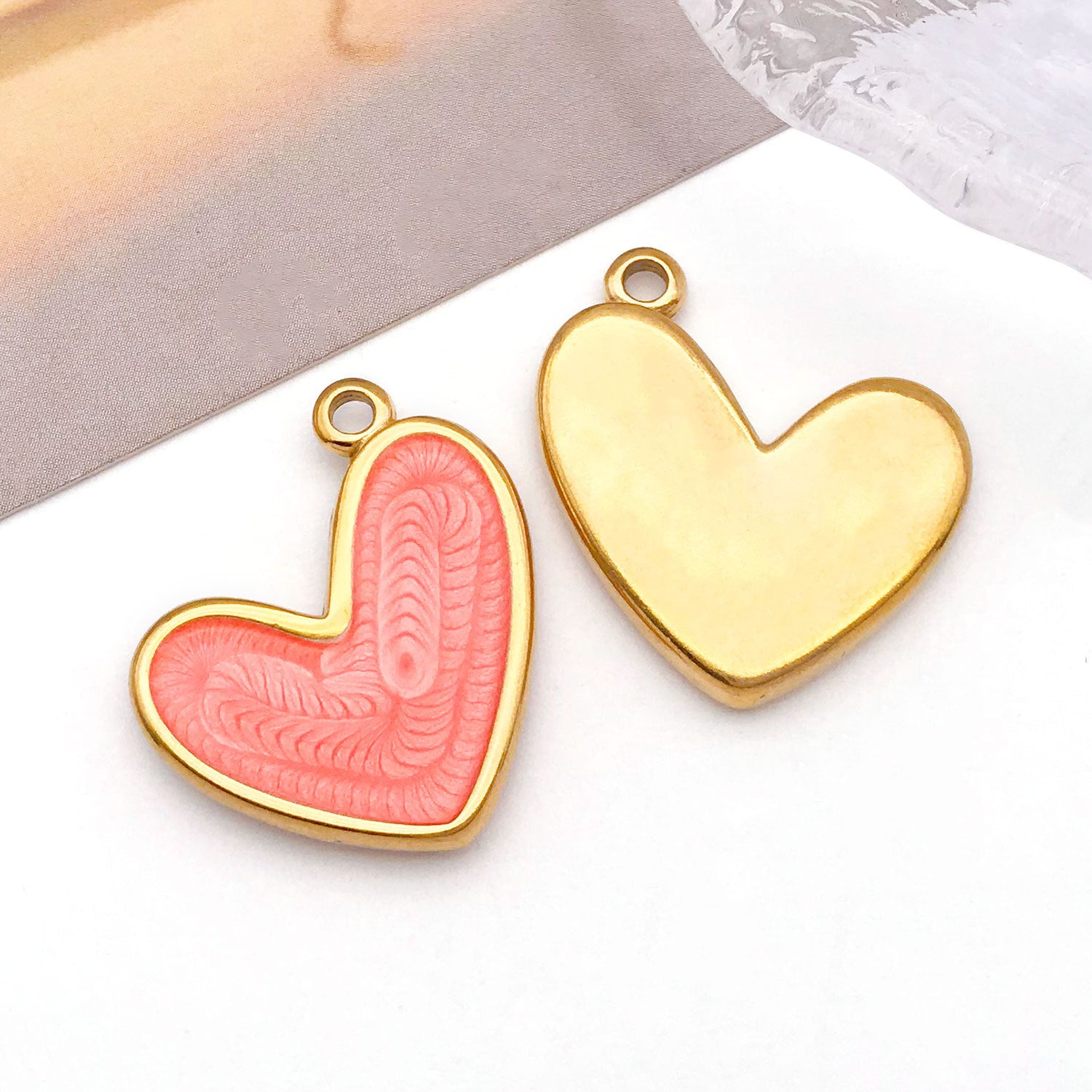 Stainless Steel Color Enamel Heart Charm Pendant for DIY Earrings Necklace