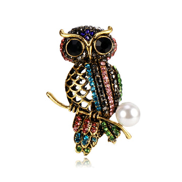 Owl Pearl Look Metal Brooch Pin 3 x 4 cm for Jackets and Lapels