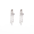 Silver Triple Bar Crystal Look Chain Tassel Stud Earrings view 5