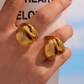 Open Ring Stainless Steel Smooth Top Ribbed Texture Gold Silver view 1