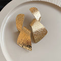 Textured Geometric Drop Earrings in Gold and Silver Tones view 6