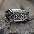 Antique Silver Pentagram Band Ring Celtic Knot Side Pattern view 2