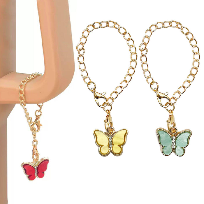 Enamel Butterfly Dangle Charm with Gold Curb Chain and Lobster Clasp