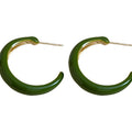 Glossy Green Curved Hoop Stud Earrings with Rounded Profile view 5