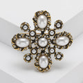 Vintage Pearl Cross Flower Brooch in Gold or Silver Tone view 2