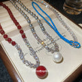 Beaded Necklace with Large Round Pendant in Three Colors view 2