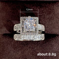 Square Center Stone Double Halo Ring Set With Clear Stone Accents view 5