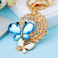 Blue Crystal Butterfly Pair Keychain with Gold Tone Ring and Clasp view 1