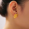 Gold Firework Burst Petal Stud Earrings Polished Metal Finish view 3