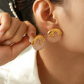 Round Ice Cream Drip Resin Stud Earrings Gold Tone Metal Tops view 3