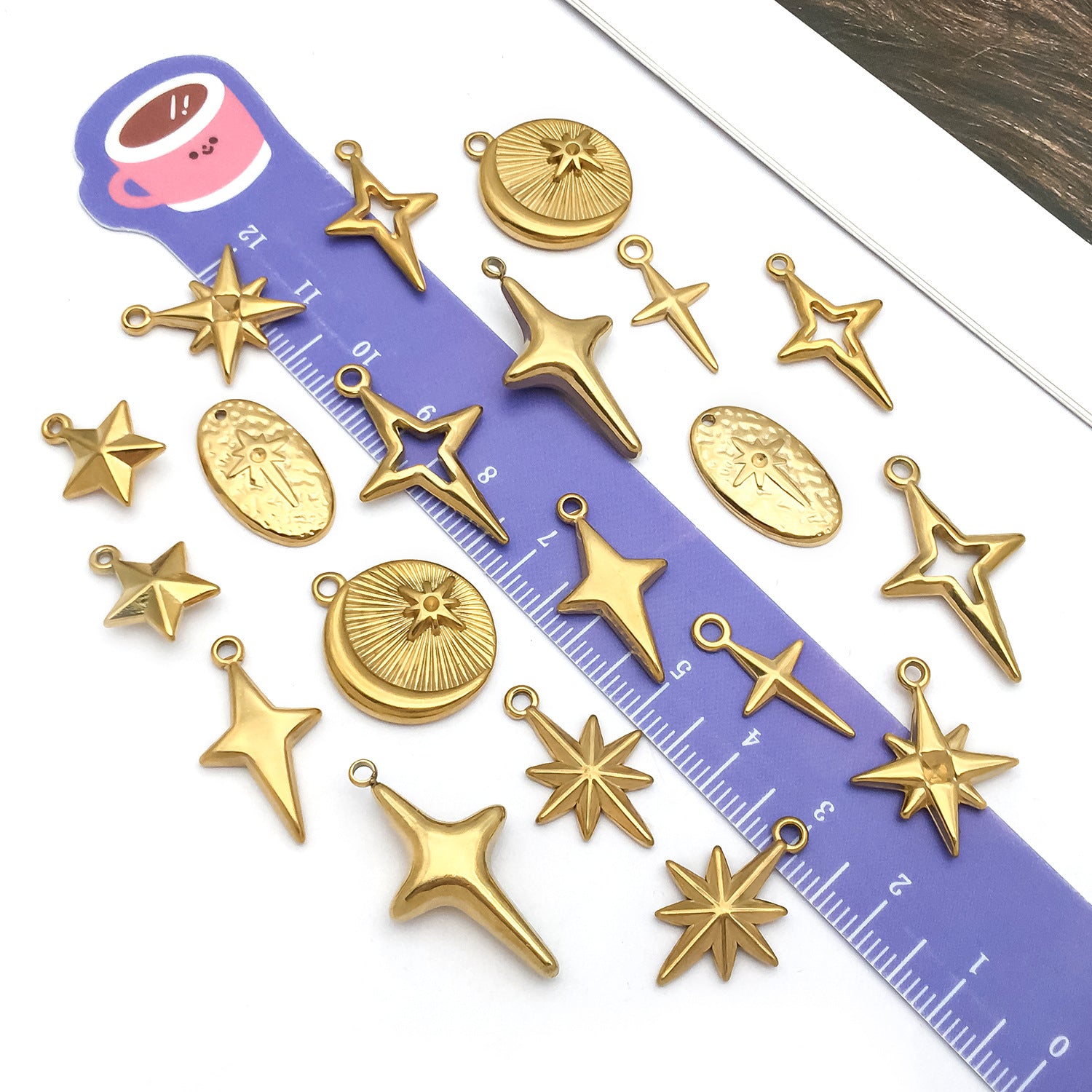 Stainless Steel Hollow Cross Four Point Star Charm Pendant for DIY Necklace Bracelet