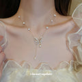 Butterfly Pendant Pearl Tassel Necklace Gold Silver Styles view 1