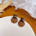 Cream and Brown Woven Round Statement Stud Earrings view 2