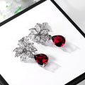 Silver Tone Clear Flower Red Teardrop CZ Drop Earrings view 3