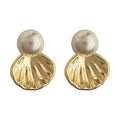 Pearl Shell Fan Metal Stud Earrings Gold Silver Pair view 5