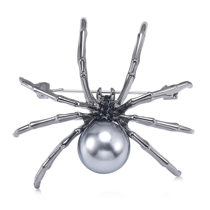 Spider and Pearl Metal Brooch in Four Color Finishes
