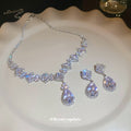 Silver Tone Diamond Link Crystal Necklace And Teardrop Earring Set view 2