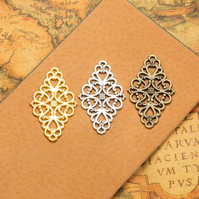 Vintage 42x25mm Hollow Diamond Alloy Charm Pendant