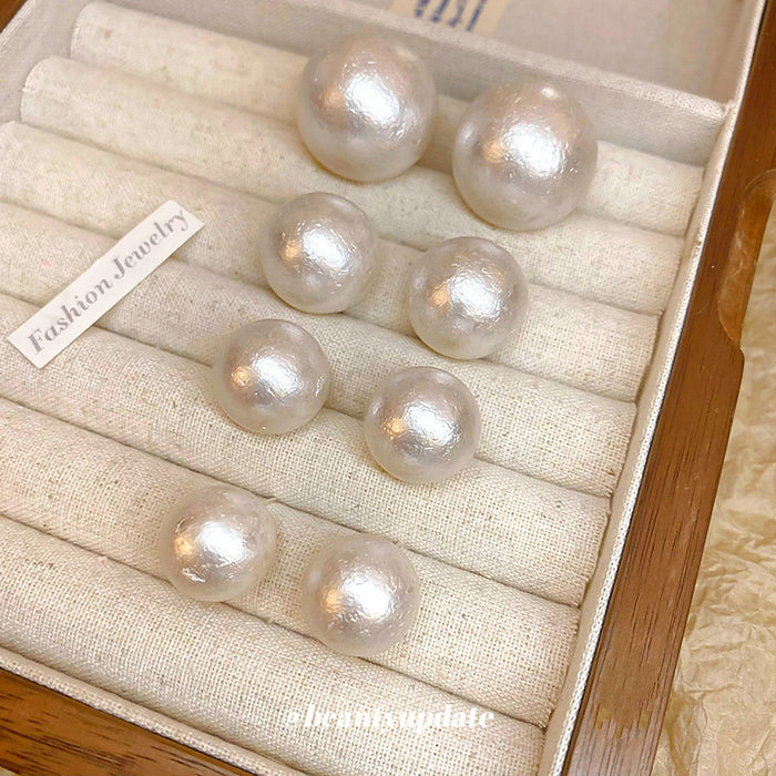 White Round Pearl Look Stud Earrings in Three Sizes