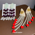 Heart Bead And Pearl Like Tassel Statement Earrings view 2