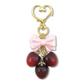 Pink Bow Three Cherry Charms Gold Heart Clasp Keychain view 5