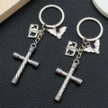 Striped Black and Bone Cross Skull Bat Keychains with Metal Hardware view 2