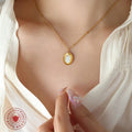 Oval Pendant Necklace Mother Of Pearl Shell Inlay Metal view 3