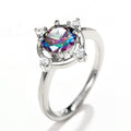 Silver Tone Rainbow Round Crown Ring with Polished Metal Finish view 3