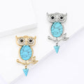 Turquoise Belly Owl Brooch With Crystal Eyes and Hanging Drop view 1