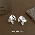 Silver Sculptural Folded Geometric Stud Earrings Polished view 3
