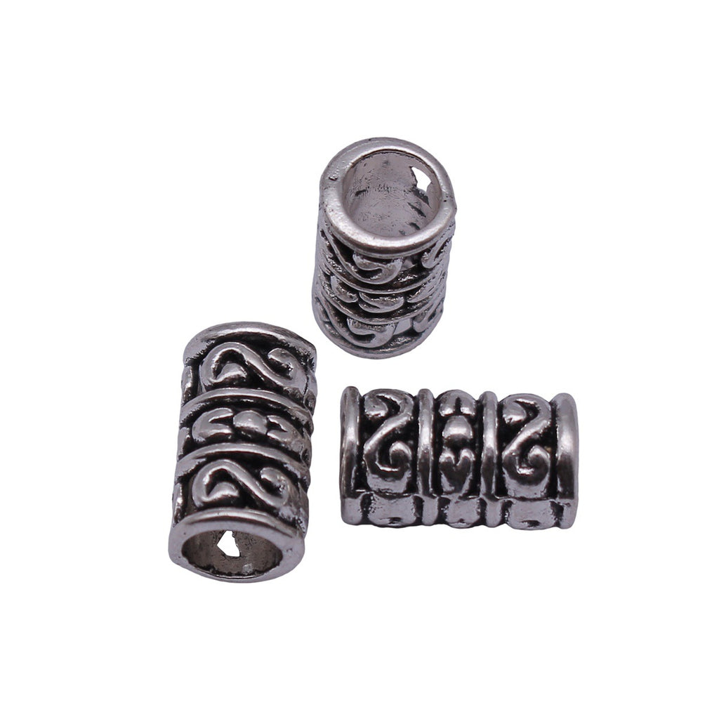 13x7.8x7.8mm 1.4g Antique Silver Zinc Alloy S Pattern Tube Spacer Beads for Dreadlock Hair Jewelry