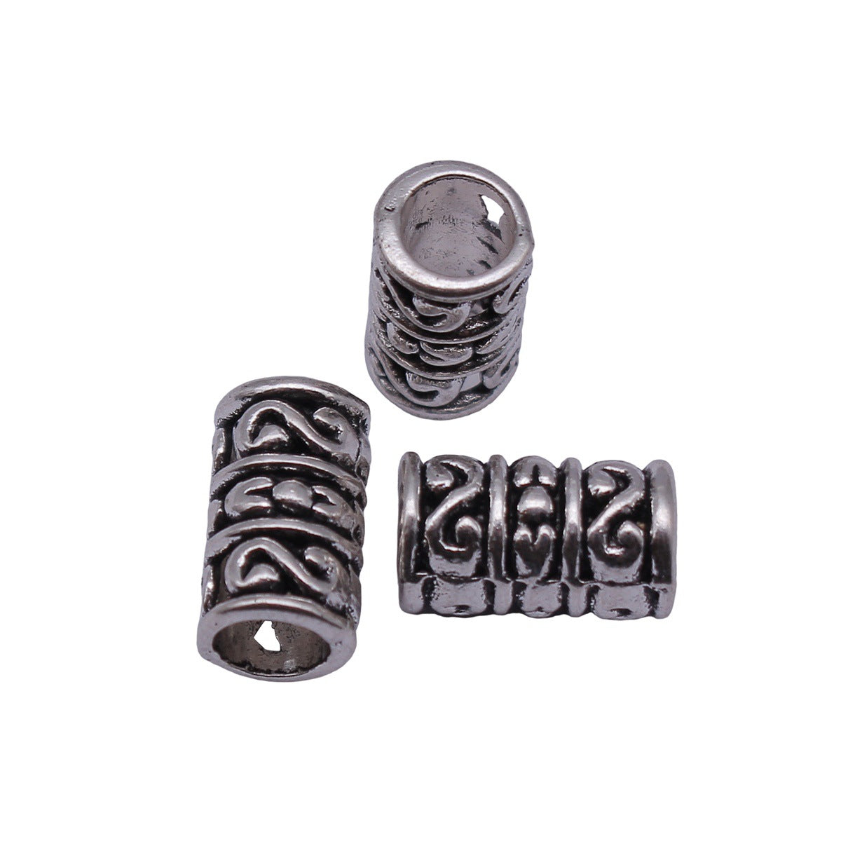 13x7.8x7.8mm 1.4g Antique Silver Zinc Alloy S Pattern Tube Spacer Beads for Dreadlock Hair Jewelry