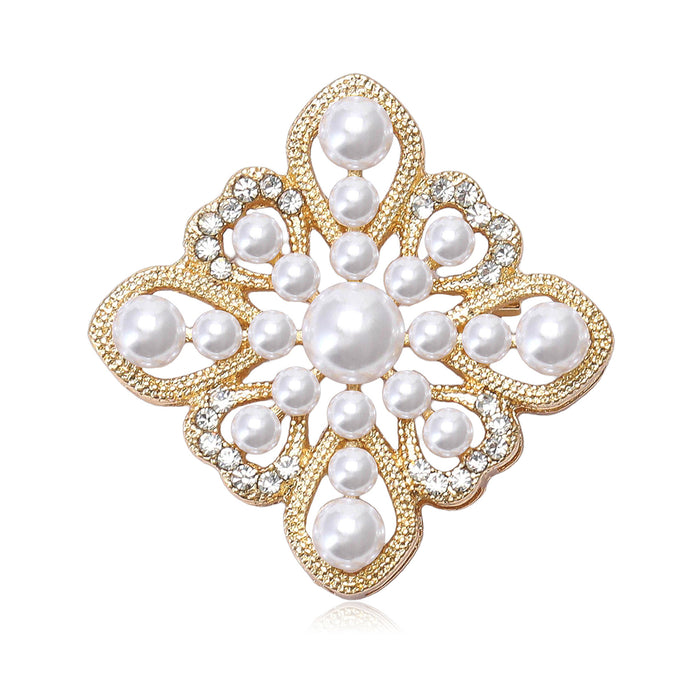 Pearl And Crystal Filigree Floral Brooch in Two Metal Tones