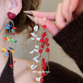 Heart Top Colorful Chip Long Tassel Stud Earrings Statement Pair view 2