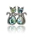 Silver Twin Cat Brooch Abalone Shell Dark Crystals view 1