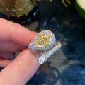 Yellow Pear-Shaped Halo Serpentine Adjustable Open Ring In Silver Tone view 2