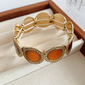 Gold Oval Cabochon Stretch Bracelet Enamel Leopard 4 Styles view 6