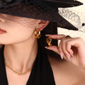 Tiger Eye C-Hoop Earrings And Open Bypass Stone Rings view 1