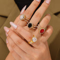 Gold Halo Oval Zircon Rings Clear Red Black Multi Sizes view 3