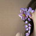 Purple Fabric Flower Hair Clip Cascading Bell Bloom view 3