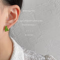 Green Enamel Leaf Clover Gold Tone Post Stud Earrings view 2